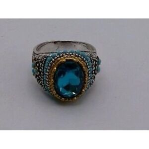 Fashion Ring - Alloy Metal with Turquoise/Blue Faux Gems, Size 12, BRAND NEW